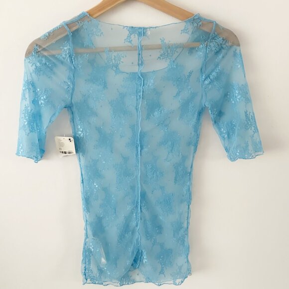 Intimately by Free People Bluebell Sheer Lace Short Sleeve Top Size XS - Picture 2 of 6